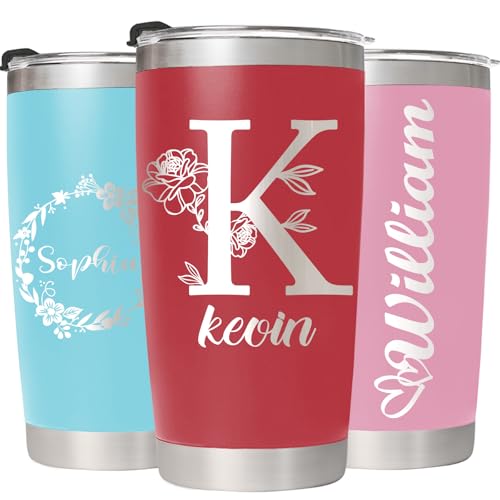 Image of Personalized Tumblers with Names - Custom 20oz Double Wall Stainless Steel Tumbler, Personalized Christmas Gifts for Men Women, Customized Travel Coffee Cup Mug Lid and Straw