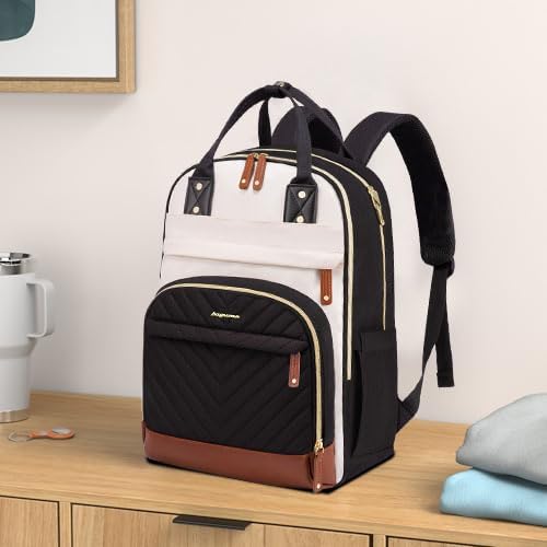 Miniatura 9 de Mochila para laptop para mujer, mochila de viaje de trabajo de 15.6 pulgadas con cargador USB, mochila universitaria impermeable, mochila de