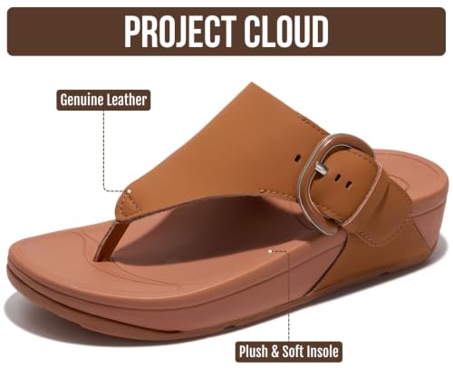 Image of Project Cloud Genuine Leather Women's Sandals - Thong Flip Flops with Plush Soft Insole, Arch Support & Non Slip Outsole - Comfortable Beach & Summer Slides