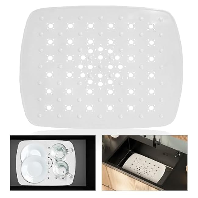 Kitchen Sink Protector Matt, (Clear), By Home Basics | Small Sink Mats For Bottom Of Kitchen Sink | PVC Runner Protector Matt | Pliable With Draining Holes