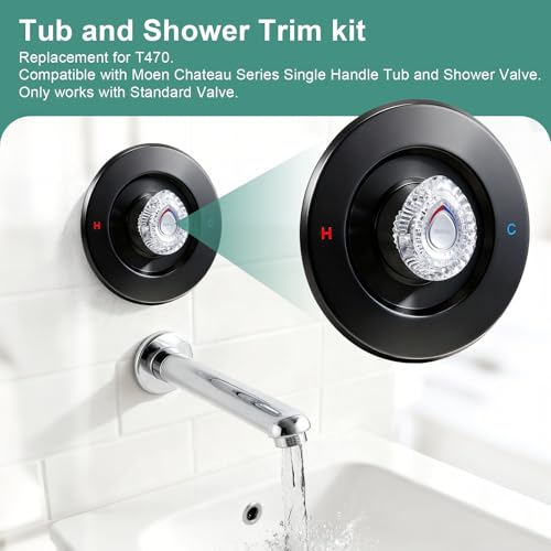 Image of T470 Shower Trim Kit, Compatible with Moen Chateau Shower Trim Kit, Single-Handle Tub /Shower Trim, Includes Escutcheon, Tubes, Screws and Shower Handle (Matte Black)