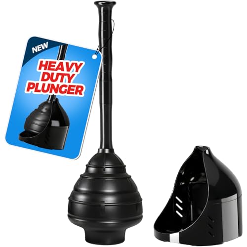 FORASTO Toilet Plunger with Holder - Powerful Clog Removal,Heavy Duty Plungers for Bathroom,Bathroom Accessories,Cleaning Supplies,Home Essentials,Bathroom Decor,Toilet Bowl Cleaners,Black