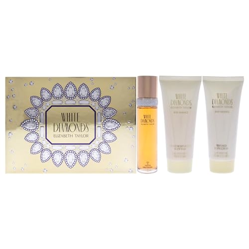 White Diamonds by Elizabeth Taylor - Juego de regalo de 3 piezas de 3.3 oz EDT Spray, loción corporal de 3.3 onzas, gel corporal de 3.3 onzas