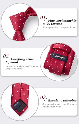 Image of HISDERN Polka Dot Ties for Men Classic Silk Ties and Pocket Square Formal Business Necktie Handkerchief Wedding Party