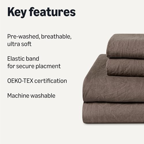 Amazon Basics Brushed Microfiber Sheet Set, Extra Soft, Breathable with Natural Texture, Machine Washable, Elastic Band, 4-Piece, Full, Brown - image 2