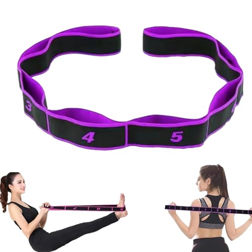 Fitness-Widerstandsband für Dehnübungen und Yoga, 8-Segment Elastisches Yoga Stretching Band für Beine, Rücken, Pilates & Flexibilitätstraining (Lila)