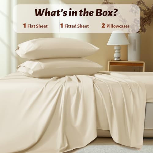 Shilucheng 100% Egyptian Cotton Sheets Set - 1000 Thread Count,Luxury Cotton Bed Sheets,Breathable & Cooling Bedding and Pillow Cases, 16 Inch Deep Pocket - 4 Piece (California King, Beige)