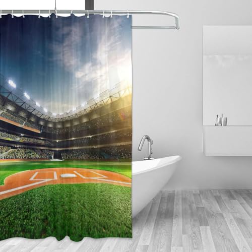 Rideau de douche imperméable motif baseball vert avec 12 oeillets antirouille - 4