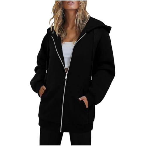 Zip Up Hoodie Women Y2k Oversized Sweatshirt Casual Long Sleeve Fleece Lined Jacket Fall Tunic Hoodies with Pockets