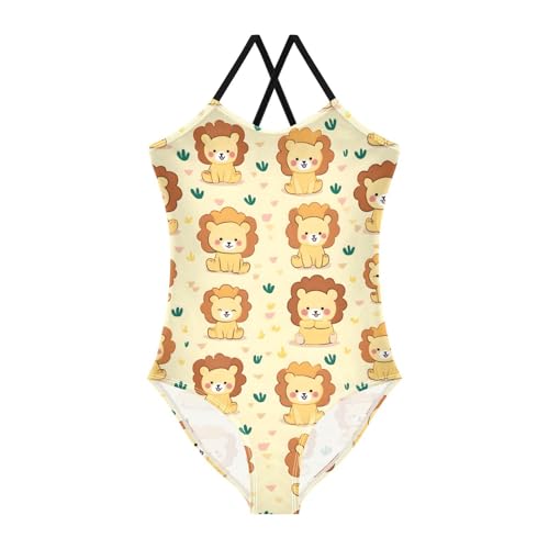 Cute Lion Pattern Girls One Piece Swimsuits Summer Quick Dry Beach Bathing Suit