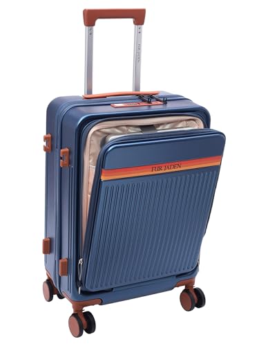 Image of FUR JADEN The Aviator TechPro 55cm German Polycarbonate Travel Luggage Cabin Suitcase with USB Port, Laptop Compartment, 8 StealthTech Shock Absorbing Wheels, TSA Lock (Cobalt Navy, Cabin 20 inch)