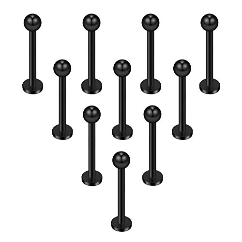 Ruifan 10PCS 16G Black Titanium Anodized 316L Stainless Steel 3mm Ball Labret Monroe Lip Ring/Tragus/Helix/Cartilage Earring Stud Barbell,10mm Bar Length Body Piercing Jewelry