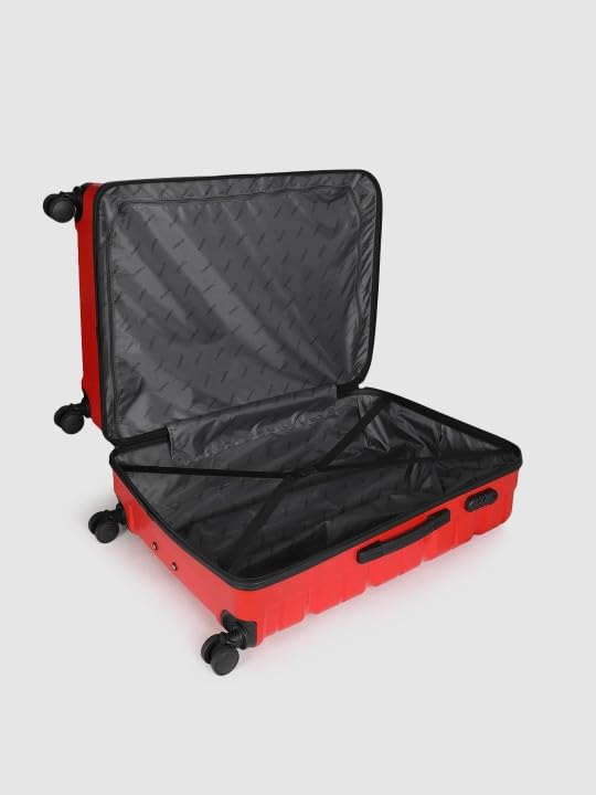 Image of Teakwood Small-Medium-Large 8 Wheels Trolley Bag, Hard Cabin with Zipper Closure, Adjustable Push Button & Cross Side Strap, TSA Lock System 360 Degree (Set of 3, Red)