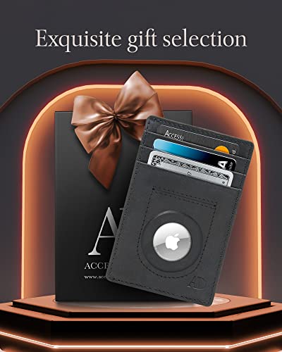 Access Denied Genuine Leather Air Tag Holder - Slim Minimalist Wallets For Men & Women - Front Pocket Thin Mens Wallet RFID Credit Card Holder Gifts For Men - Air Tag NOT Included4
