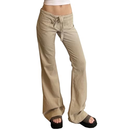 Womens Corduroy Flare Pants Low Rise Vintage Petite Bagyy Bell Bottom Corduroy Trousers with Drawstring