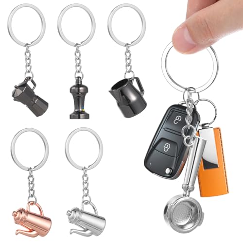 6Pcs Coffee Series Charm Keychain Set - Pitcher, Pot Pendant...