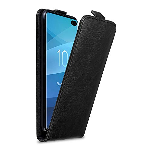 cadorabo Coque pour Samsung Galaxy S10 Plus en Noir Nuit - Housse Protection en Style Flip avec Fermoire Magnétique - Etui Poche Folio Case Cover