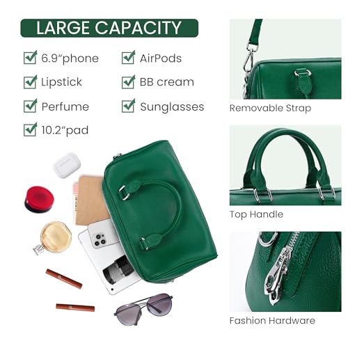 Image of HESHE Leather Crossbody Bags for Women Hobo Shoulder Bag Satchel Handbags | Genuine Leather,Removable Strap,Roomy Shoulder Bags Designer Boston Barrel Purse Ladies Daily Bag Crossbody Purse for Travel