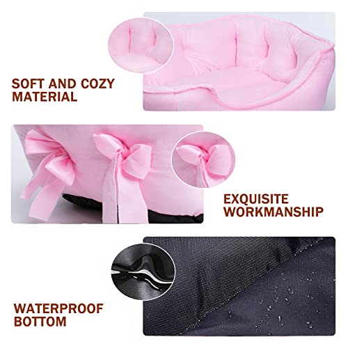 Pawstrip Cute Princess Dog Bed, Soft Breathable Bowknot Pet Cat Cushion For Small Dogs, Waterproof Bottom, Self-Warming, Machine Washable (Pink) #TOP3