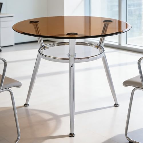 Mesa De Bistró Comercial, Mesa De Bar Redonda Con Tablero De Vidrio Templado Mesas Pequeñas Para Cócteles Con Base De Metal Ideal Para Bistrós, Pubs(marrón,70cm)