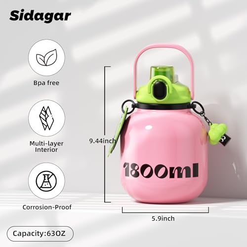Botella Térmica Sidagar 60 oz con Tapa y Popote Rosa miniatura 2