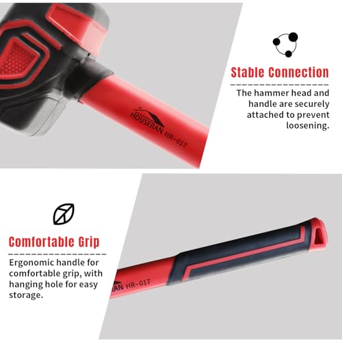 Image of Rubber Mallet Hammer 10 oz, Soft Face Mallet | Woodworking, Flooring, Crafts, Jewelry Making, Tiling, Camping, Soft Blow, Ergonomic Grip Handle, Red and Black