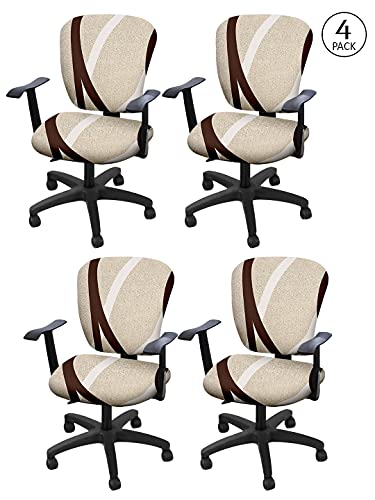 Image of Cortina Corporate Office Chair Covers | Removable Chair Protector | Executive Rotating Chair Seat Case | Stretch Elastic Polyester Spandex Fabric | Abstract Print - Light Brown | Chair Cover Set of 4
