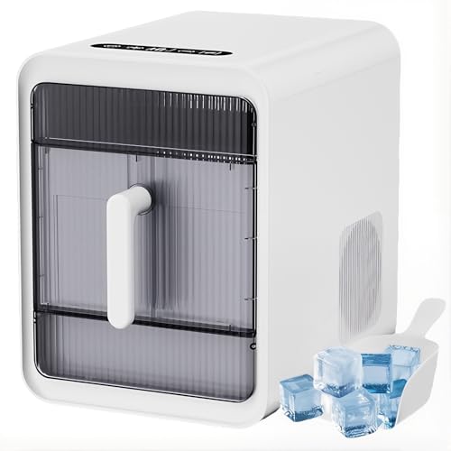 Máquina de hielo portátil 120W y 1,5L de encimera con cesta y pala blanca
