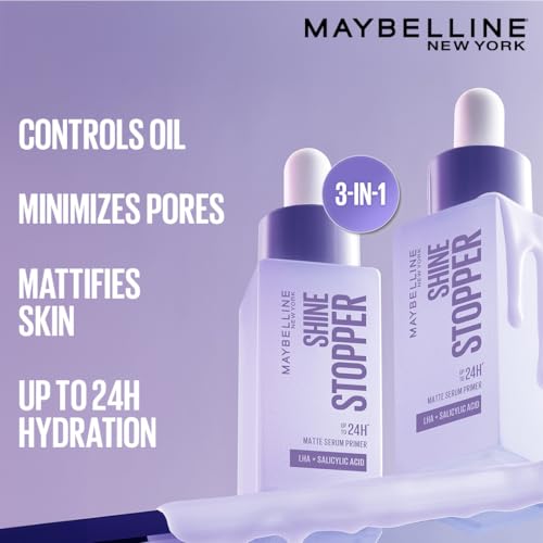 Image of Maybelline New York Shine Stopper Primer | 3-in-1 Serum Primer for Oily Skin to Prime, Mattify, Hydrate with LHA & Salicylic Acid