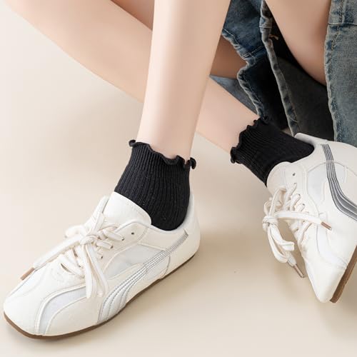 Image of Mcool Mary Womens Ankle Ruffle Socks Casual Cotton Frilly Breathable Cute Knit Lettuce Trim No Show Socks 6 Pack