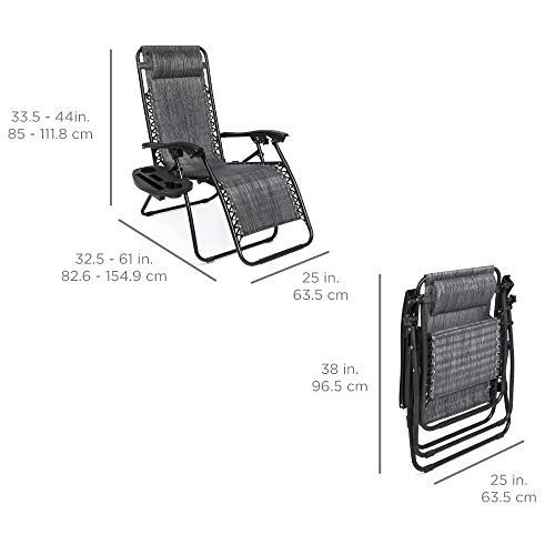 Best Choice Products Set Of 2 Adjustable Steel Mesh Zero Gravity Lounge Chair Recliners W/Pillows And Cup Holder Trays, Gray #TOP6