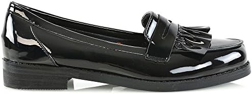 ESSEX GLAM Womens Flat Slip On Black Patent Loafers Ruffle Work Mocassin Shoes 10 B(M) US | Image 2