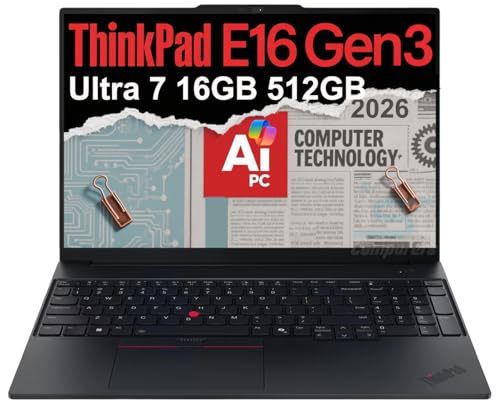 Image of Lenovo ThinkPad E16 Gen 3 Business AI PC Laptop (16 inch FHD+ Anti-Glare, Intel 16-Core Ultra 7 255H (> i7-13700H), 16GB DDR5 RAM, 512GB SSD) Fingerprint, 5MP Webcam, Thunderbolt 4, Win 11 Pro, 2025