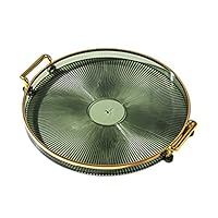 Serving Tray with Golden Handles, Acrylic Decorative Tray Round Tray, Serving Platter for Food/Drinks/Snack/Coffee/Tea, Display Tray for Home Bar Restaurant
