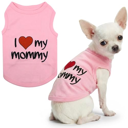 Parisian Pet I Love My Mommy Dog Shirt 100% Cotton Shirts for Large Dogs - Pink Sleeveless Girl Pet Clothes - Lightweight Pet Tshirts - Breathable Puppy Clothes - Stretchy Dog Summer Shirt