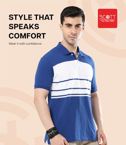 Image of Scott International Men's Rich Cotton Regular Fit Striper Polo T-Shirt |