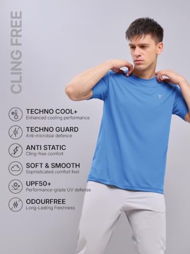 Image of TECHNOSPORT Men's Slim Fit Polyester Activewear Sports T-Shirt with Moisture-Wicking Comfort for Workout, Running & Gym