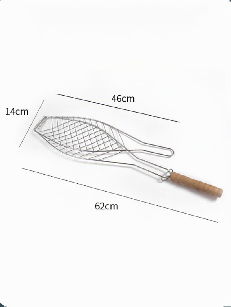 4er-Set Fischgriller Mit Holzgriff, Fischhalter Fischwender Fischgrill Metall BBQ Fischbräter Gemüsekorb, Tragbar Edelstahl Fischgrillzange Fischkorb Für Fleisch, Steak, Garnelen