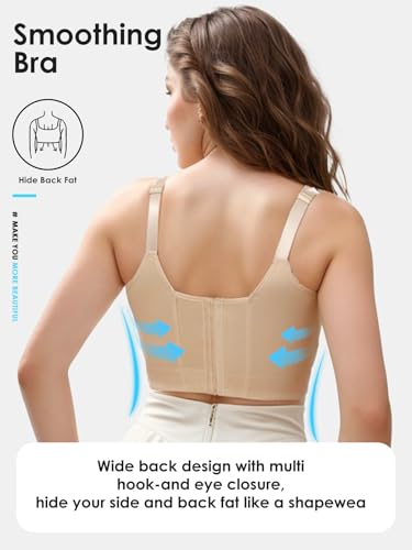 JishinGal Women’s Push Up Bra Full Coverage Seamless Underwire Hide Back Fat, Wide Straps, Smooth Uplift T-Shirt Bra2