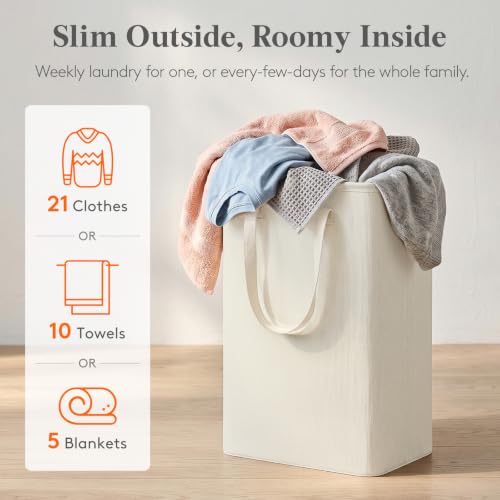 Image of Lifewit Slim Collapsible Laundry Basket with Handles, 50L, Ivory