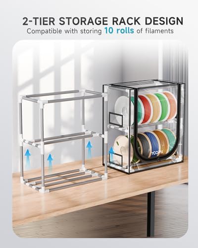 YOOPAI 3D Printer Filament Storage Box with Desiccants - 2 Tiers Metal Filament Storage Rack with Trans Cover,Holds Up to 12 Rolls of Filaments - 3D Filament Storage for Home, Office Workshop, Studio - Thumbnail 7