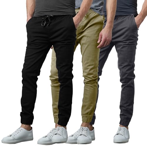 Galaxy by Harvic Men's Slim Fit Twill Jogger Pants with Drawstring Waist & Cuffed Ankles – Stretch Cotton Casual Lounge Pants
