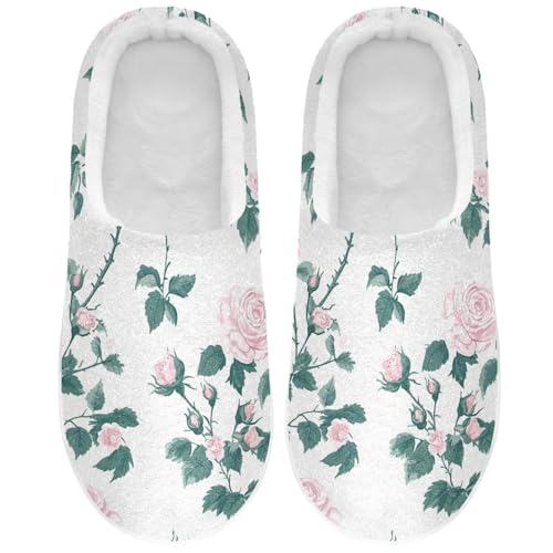 JUNZAN Maldives Pink Polyantha Rose Flowers Women Cotton Slippers Non Slip Memory Foam Travel Slippers for Travel Funny Presents 6-7