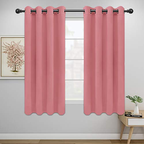 Image of Easy-Going Blackout Curtains for Bedroom, Solid Thermal Insulated Grommet and Noise Reduction Window Drapes, Room Darkening Curtains for Living Room, 2 Panels (52x63 in,Pink)