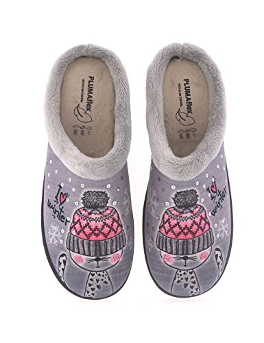 Zapatillas de casa para Mujer Fabricadas en España Roal 12213 Gato - Color - Gris, Talla - 37