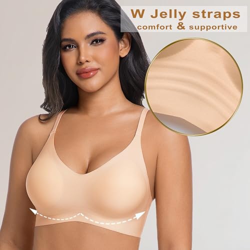 Image of PRETTYWELL Comfortable Bras, Seamless Wire Free Everyday Bras for A to D Cups, V Neck Soft and Light Basic Bras for Women