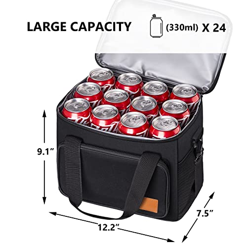 Large Insulated Lunch Bag For Men, 24 Cans (15L) Water-Resistant Leakproof Lunch Box Pail For Women Adult, Reusable Bento Soft Cooler Tote For Work Office With Shoulder Strap & Pockets, Black #TOP1