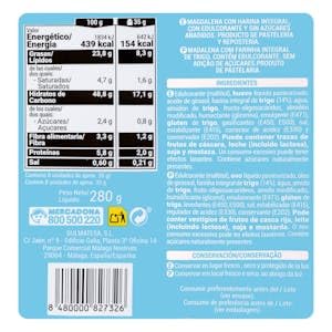 Hacendado Magdalenas integrales 0% azúcares añadidos 280 g Pack 2