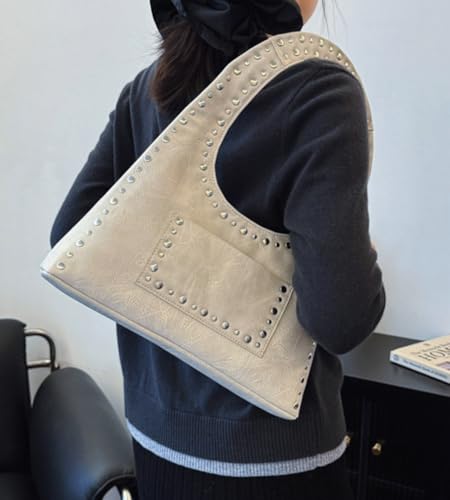 Studded Purses for Women Vegan Leather Handbag Vintage Y2K Tote Purse Stud Crescent Shoulder Bag Underarm Bag 20253
