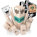 number kubb spielregeln  LumbrSports XXL Kubb Spiel [Premium] Holz Wikinger Spiel aus Gummibaum Holz – Kubb Hartholz für Erwachsene - mit praktischer Tragetasche
